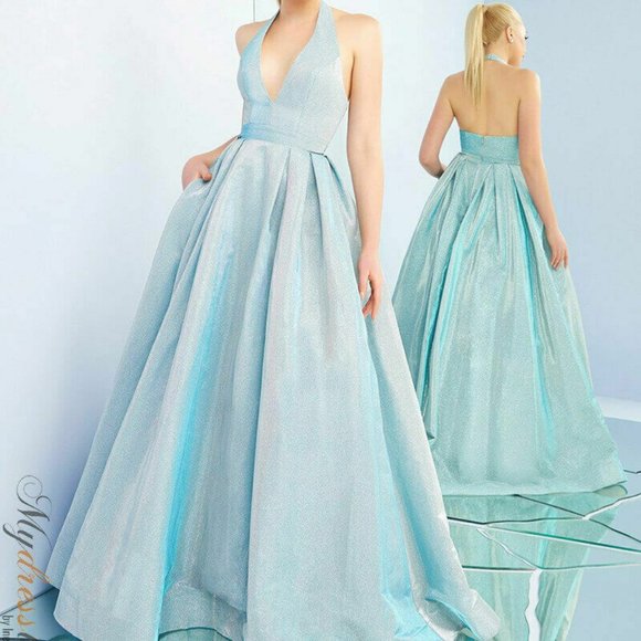 MAC DUGGAL 25939I SHIMMERING ICE HALTER NECK BALLGOWN sz 12 - Picture 1 of 11